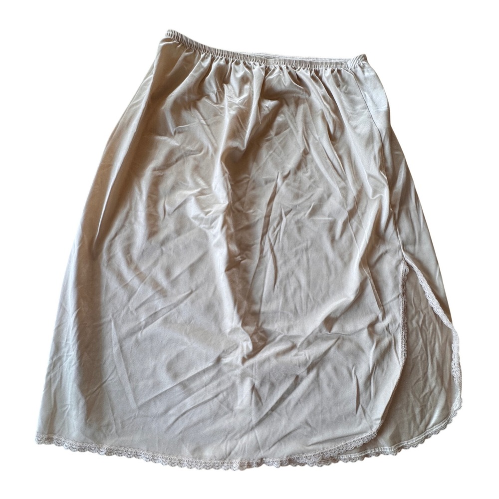 VTG Vanity Fair Half Slip Skirt Women Size S Beige Lace Trim Silky 90s Layering